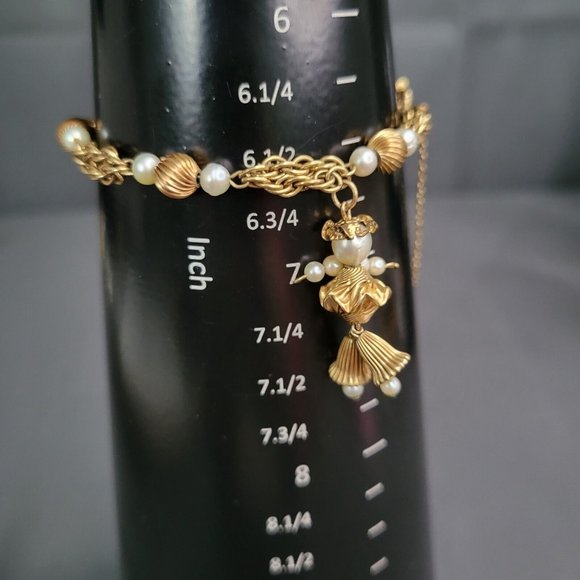 Angel Charm Fashion Bracelet Twisted Gold Tone Faux Pearl Safety Chain 6/12 in - Picture 5 of 5